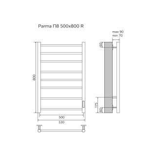 Полотенцесушитель электрический AZARIO PARMA AZ10858B 500/800 8 секций, тен справа, черный
